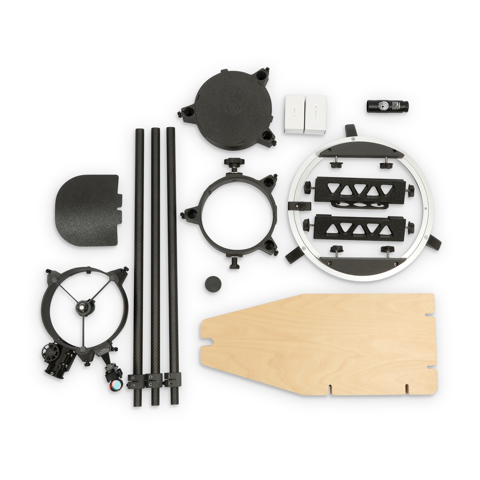 Meridian C160 telescope kit parts arranged for assembly
